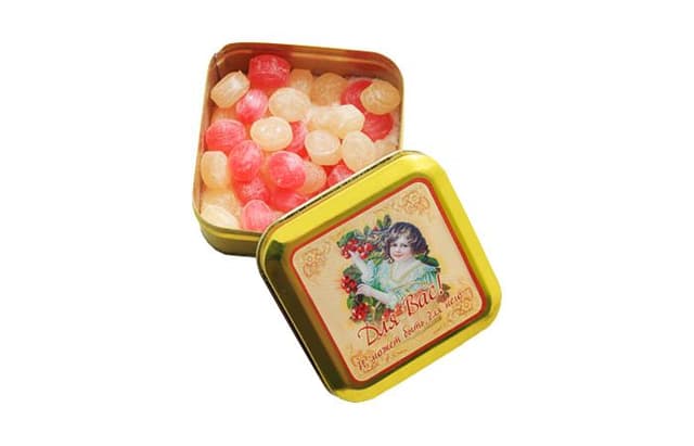 Монпансье с логотипом клиента 100г с прямой печатью по баночке