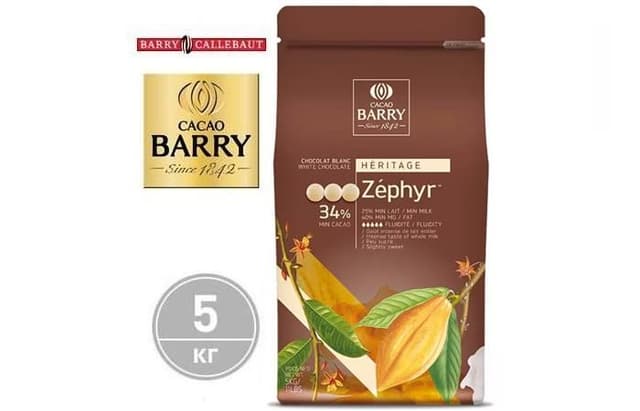 Cacao Barry – Белый шоколад 34% какао (ZEPHYR CHW-N34ZEPH-2B-U77) 5кг в коробке по 4шт.