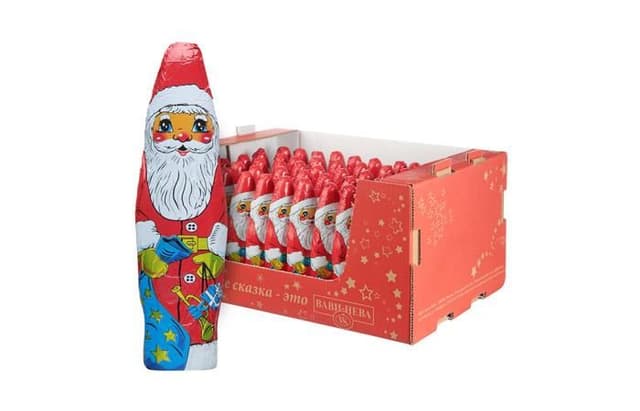 Шоколадный Дед Мороз 60г в шоу-боксах «open top» по 50 штук, паллет: 42 ш-б./2100 шт.
