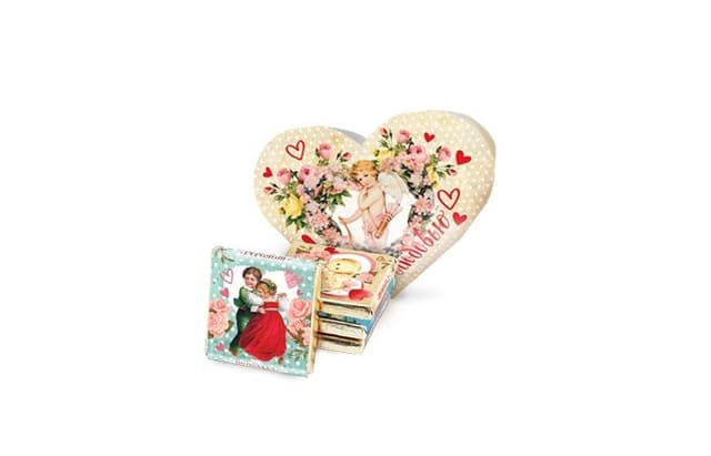 Шоколадный набор «Сердце» Валентинка (Букет Роз/Ты мой Ангел/Золотой Бант) из 4 шоколадок 5г [20г] 90х75х25 мм