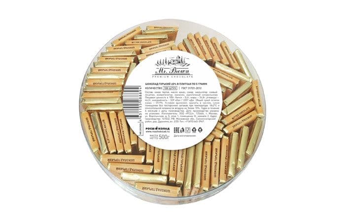 Шоколад «Mr. Brown» 100х5г горький, золото 2