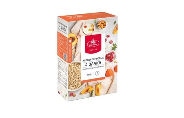 Агро-Альянс – Хлопья 4 злака (12х0,4) "АА Экстра-2" 400г, в коробке по 12шт.