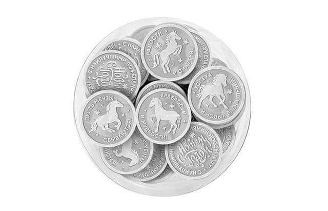 Шоколадная монета «2026 год – Год Лошади» 6г, горький шоколад в тубах по 60 штук