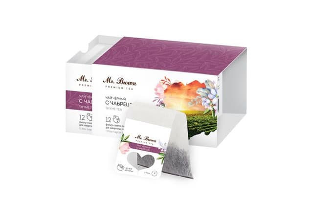 Чай в пакетиках для чайника «Mr.Brown» черный с чабрецом 12х4г в коробках по 5 пачек