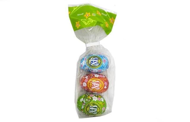 Набор шоколадных яиц «Пасха» по 3шт в п/э пакете, в коробке по 30 упаковок