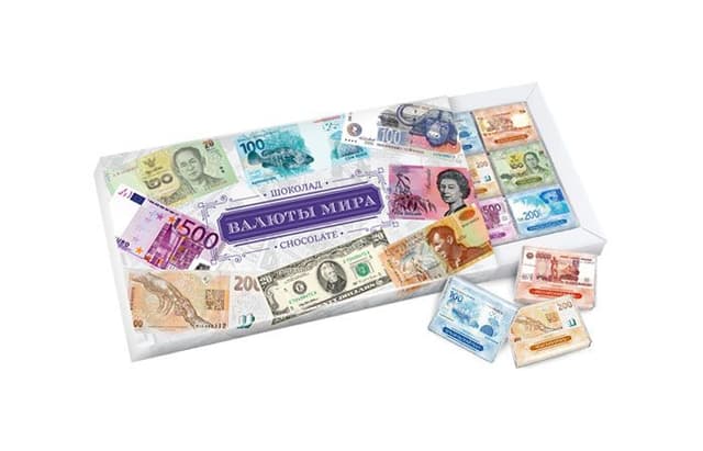 Шоколадный набор «Валюты мира» из 15 шоколадок 10г, молочный шоколад 32%