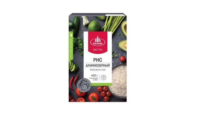 Агро-Альянс – Рис длиннозерный в пак/вар (12х5х80) "АА Экстра-2" 400г, в коробке по 12шт.