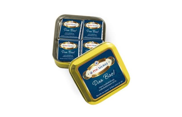 Шоколадный набор в жестяной банке 80г на 16 плиток шоколада 5г с логотипом клиента