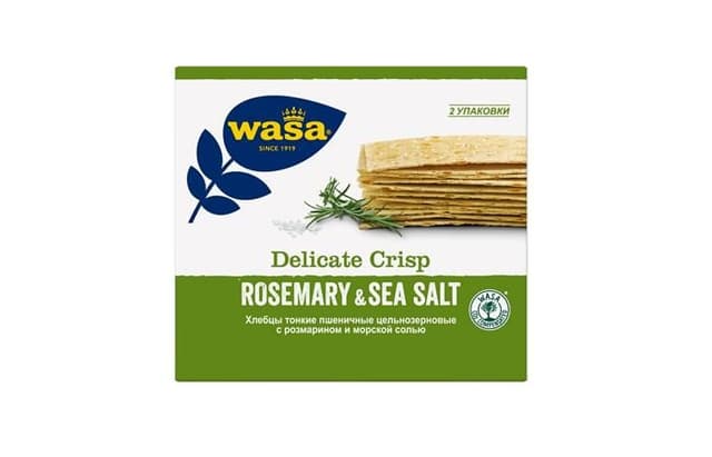 Хлебцы WASA пшеничные тонкие DELICATE CRISP ROSEMARY & SEA SALT (ДЕЛИКЕЙТ КРИСП РОЗМАРИН И МОРСКАЯ СОЛЬ) 190г, в коробке по 10шт.