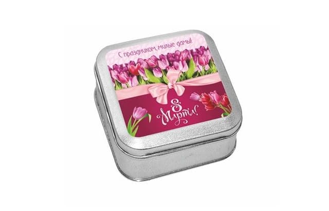 Шоколадный набор «ТЮЛЬПАНЫ» в серебряной жестяной банке 80г, 16 плиток шоколада 5г