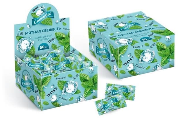 Жевательная резинка Дирол (Dirol) «Спасибо!» 1,36г Мята, по 50ед. в шоу-боксе,  в коробке 14 шоу-боксов