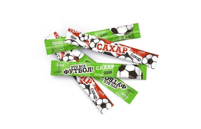 Сахар порционный стик 5г ФУТБОЛ в коробках по 10кг