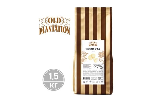 Шоколад белый в каплях, Old Plantation, 27% какао, в пакетах по 1,5кг