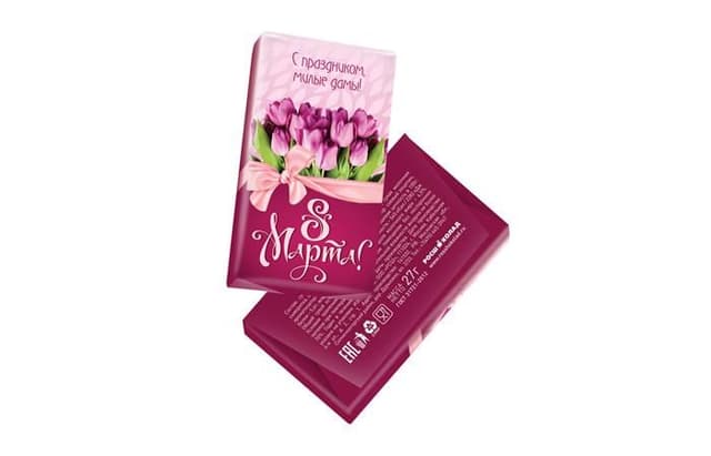 Шоколад к празднику 8 марта "Тюльпаны" молочный 140х27г