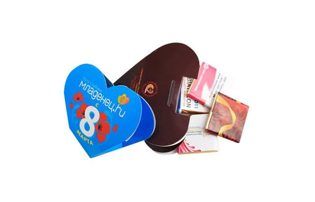 Шоколадный набор «Сердце малое» из 4 шоколадок 5г [20г] 90х75х25мм с логотипом клиента