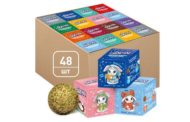 Шоколадные шары с маршмеллоу 28г «Crolchini» Зодиак в коробках по 48 штук