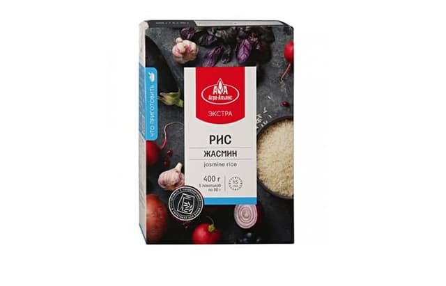 Агро-Альянс – Рис жасмин в пак/вар (12х5х80) "АА Экстра-2" 400г, в коробке по 12шт.