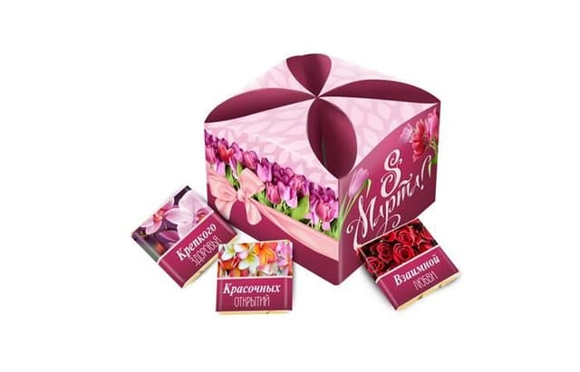 Шоколадный набор к 8 марта калейдоскоп "Тюльпаны" 100г из 20 шоколадок 5г