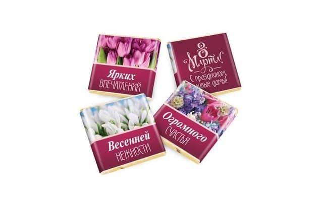 Шоколад к празднику 8 марта "Тюльпаны" 5г молочный в коробках по 1000 штук