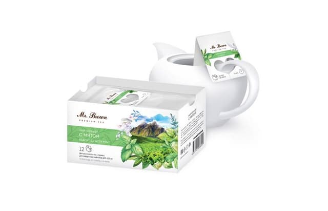Чай в пакетиках для чайника «Mr.Brown» черный с мятой 12х4г в коробках по 5 пачек