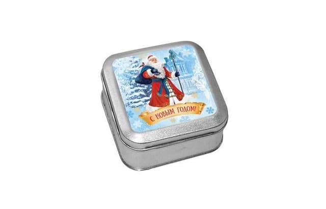 Новогодний шоколадный набор «Дед Мороз» в серебряной жестяной банке 80г, 16 плиток шоколада 5г