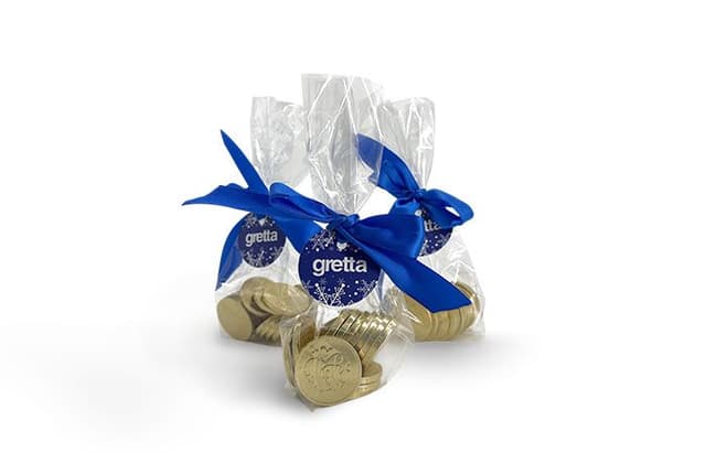 Шоколадный набор «Мешочек 102г» из 17 шоколадных монет 6г с логотипом заказчика