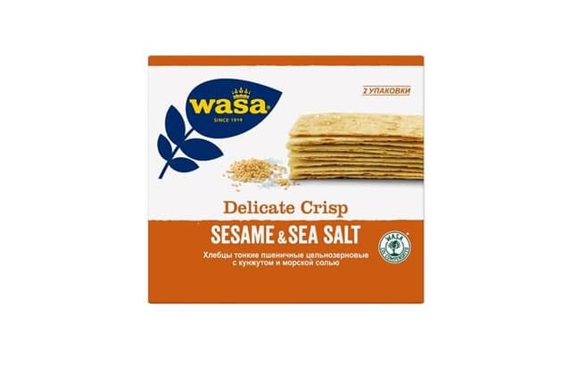 Хлебцы WASA пшеничные тонкие SANDWICH DELICATE CRISP SESAME & SEA SALT (ДЕЛИКЕЙТ КРИСП КУНЖУТ И МОРСКАЯ СОЛЬ) 190г, в коробке по 10шт.