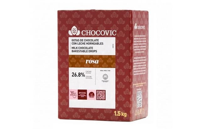 Chocovic - Шоколад молочный Rosa термостабильные капли 26,8% какао (CHM-DR-852CHCV-69B) 1,5кг в коробке по 8шт.