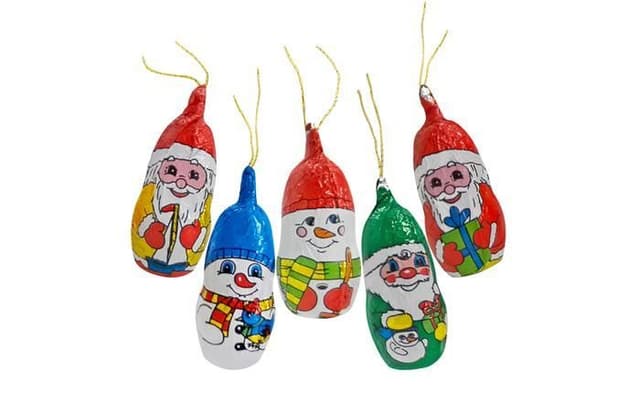 Елочная игрушка из шоколада Деды Морозы/Снеговики/Гномы 13г в тубах по 45 штук [ecom]