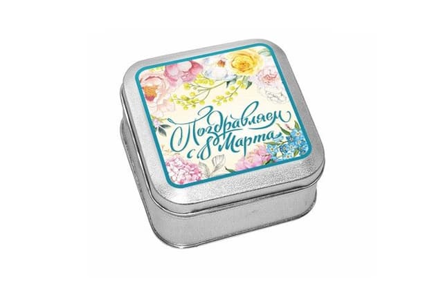 Шоколадный набор «ВЕСНА» в серебряной жестяной банке 80г, 16 плиток шоколада 5г