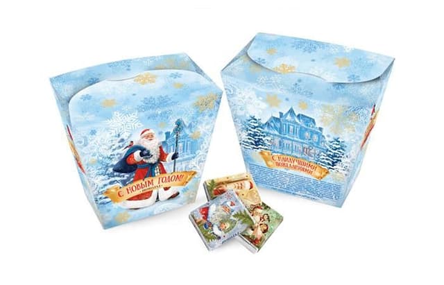 Новогодний шоколадный набор «Дед Мороз» в коробке «Поэзия» 230г из 23 шоколадок 10г