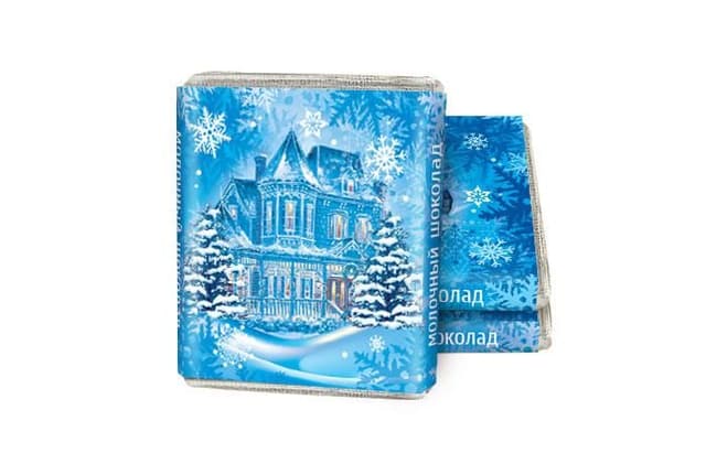 Шоколад «Новый год» Избушка молочный 10г в блоках по 66 штук, в коробке по 5 блоков